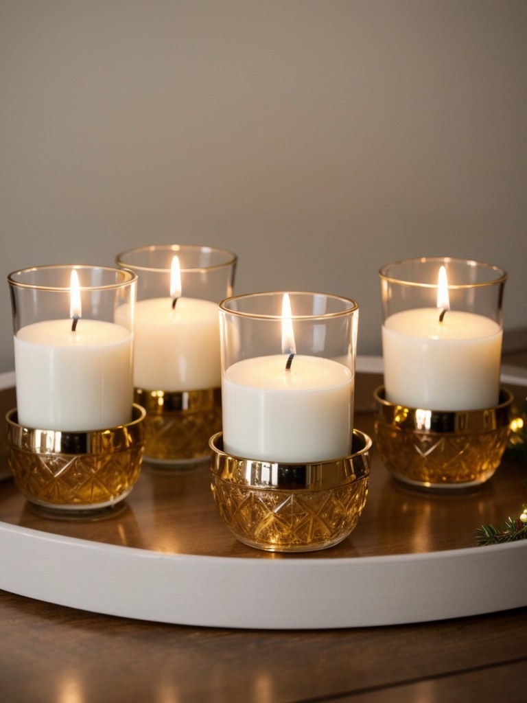 Use a decorative tray to display holiday-themed candles, glass ornaments, or small figurines as a centerpiece.
