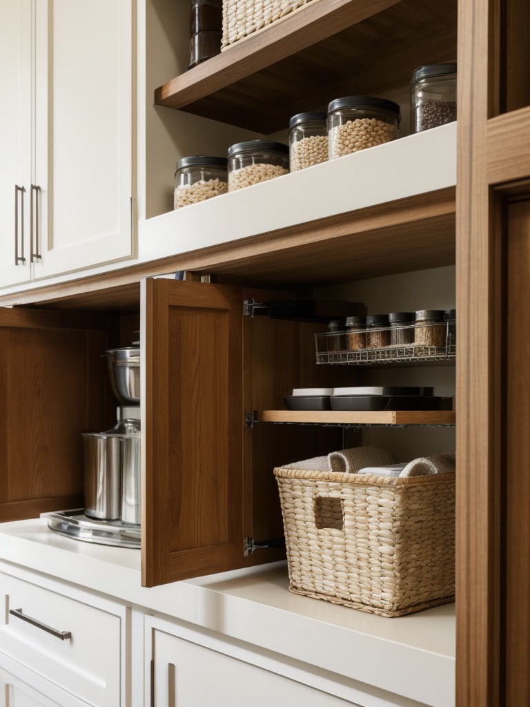 Incorporate a mix of open and closed storage solutions, such as open shelving and closed cabinets, to maintain a harmony between displaying items and keeping clutter out of sight.