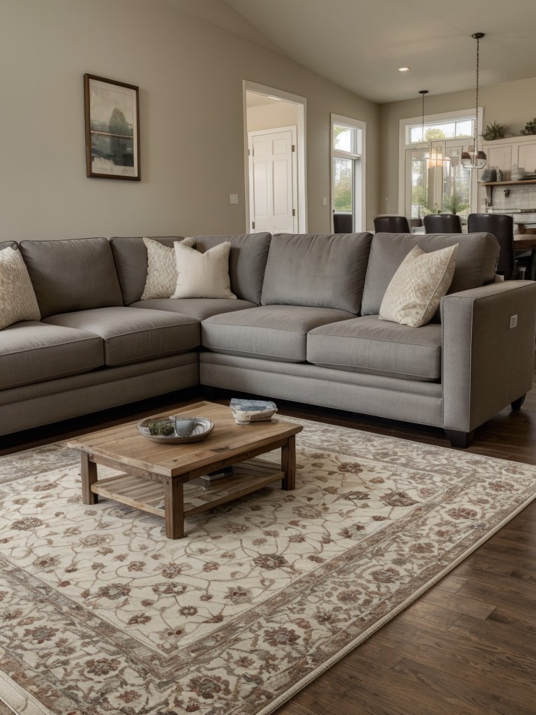 Use a large statement rug to anchor your living room furniture and tie the space together visually.