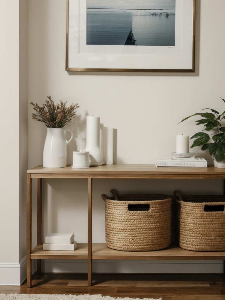 Use space-saving options like nesting tables or a compact console table to provide a surface for displaying decorative items without taking up much floor space.