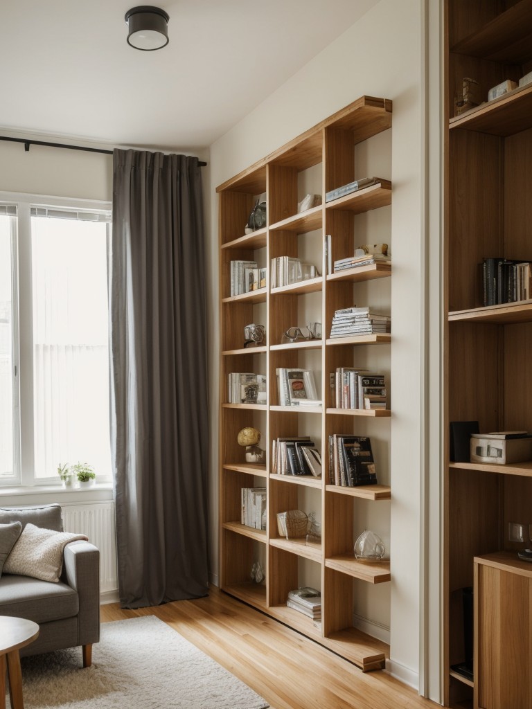Creative room divider ideas for a small studio apartment, such as using curtains, bookshelves, or folding screens to create separate living areas.