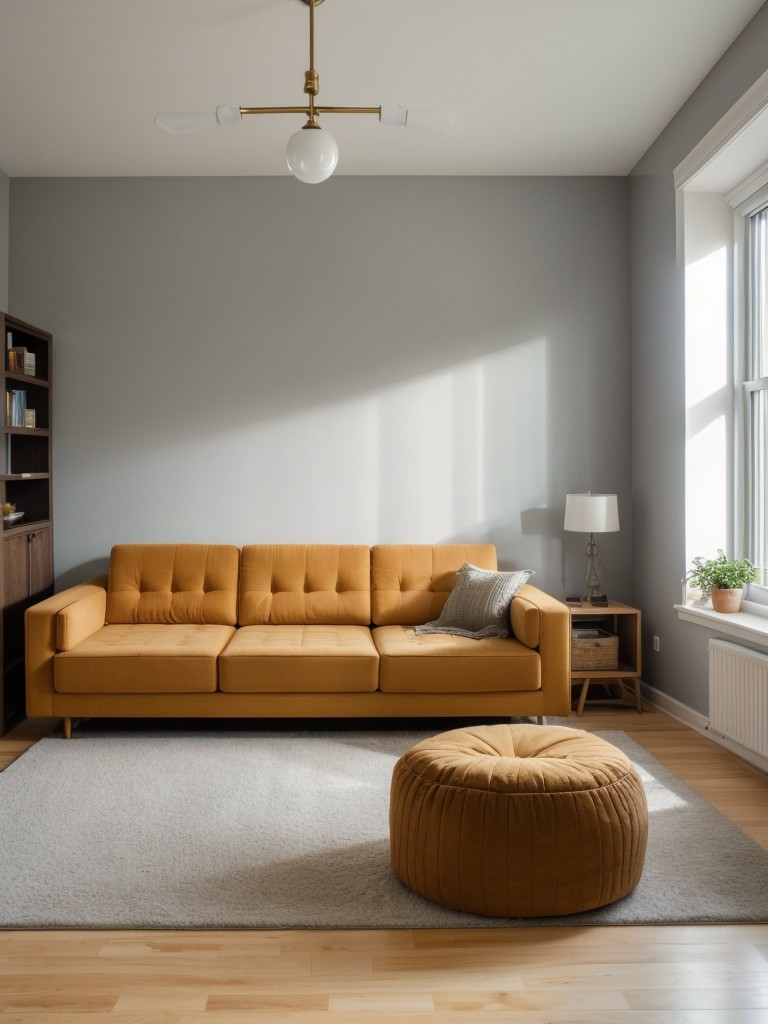 Incorporating flexible seating options in a small studio apartment, like ottomans, poufs, and floor cushions, that can be easily moved or stacked when not in use.
