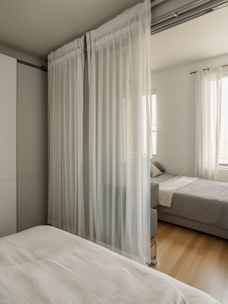 Incorporating sliding doors or curtains for privacy in a small studio apartment, allowing for separation between the sleeping area and the rest of the living space.
