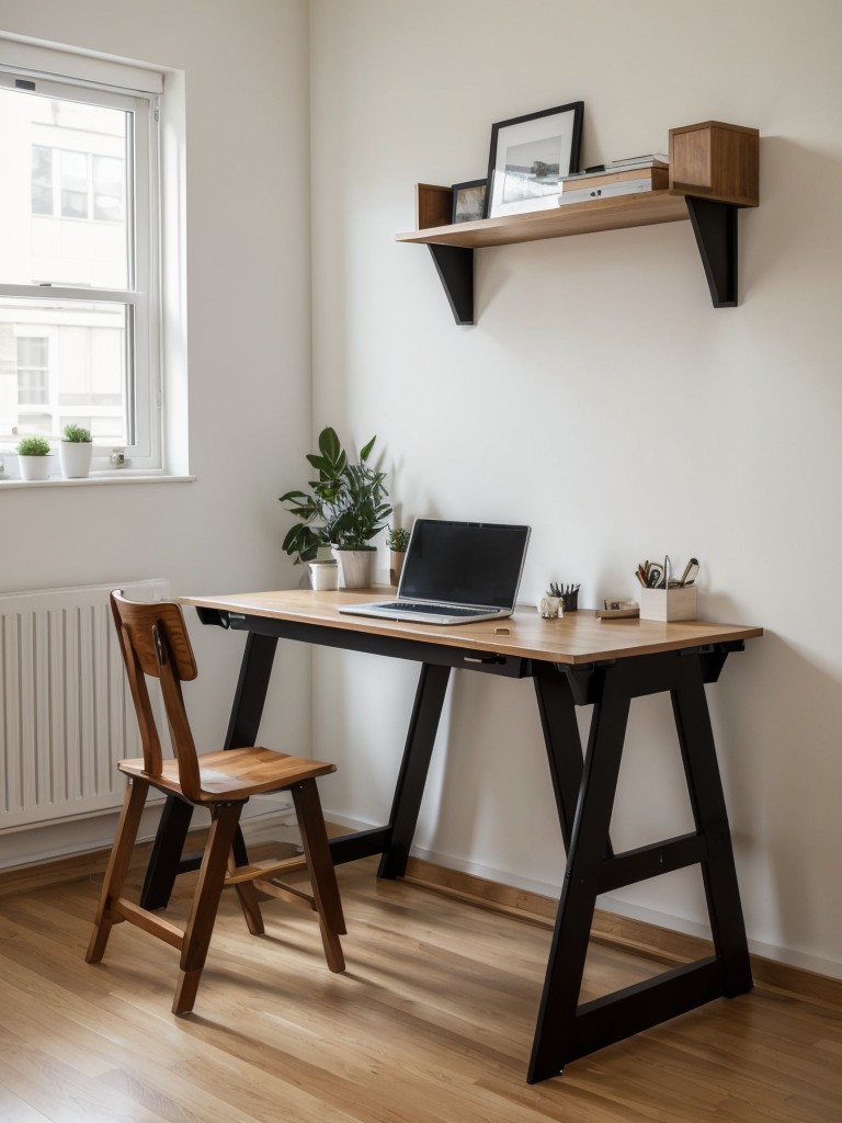 Incorporating a stylish folding desk or wall-mounted desk in a small studio apartment to create a functional workspace without sacrificing additional floor space.
