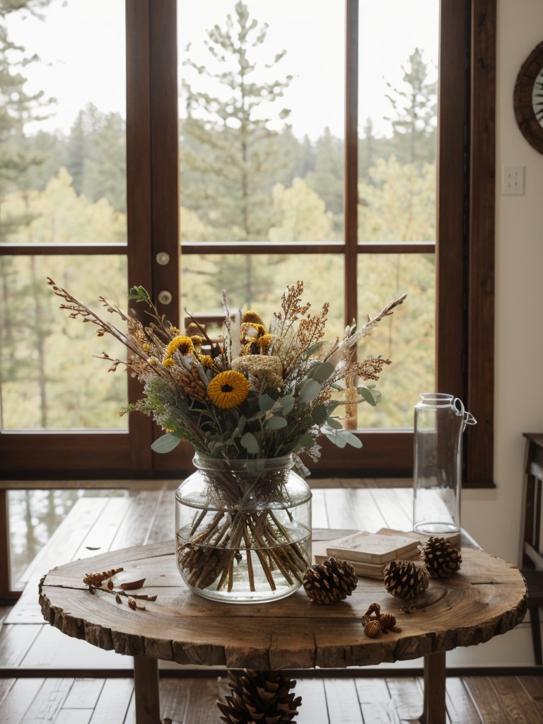 Add natural elements like dried flowers, twigs, and pine cones to bring the charm of the outdoors inside.