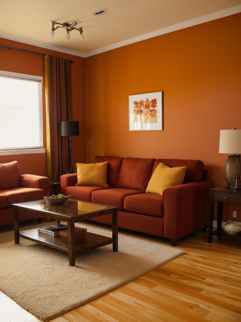 Embrace the seasonal colors by incorporating warm tones like deep reds, oranges, and yellows into your apartment decor.