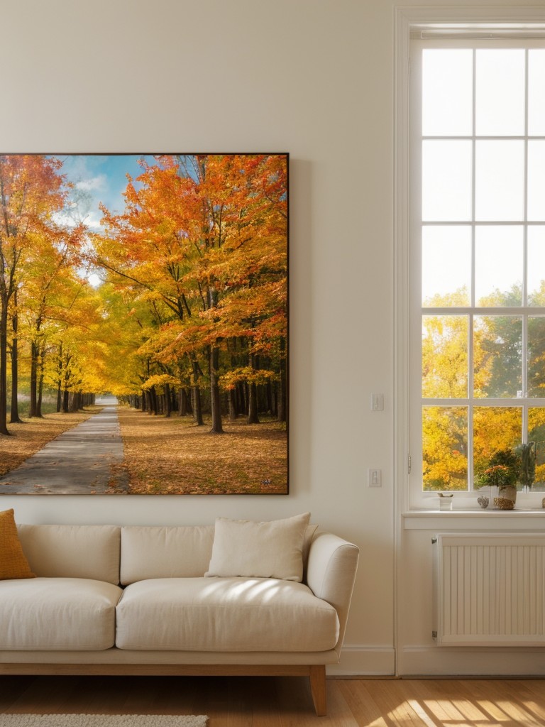 Swap out your summer artwork for fall-themed prints or paintings with warm colors and nature-inspired motifs.