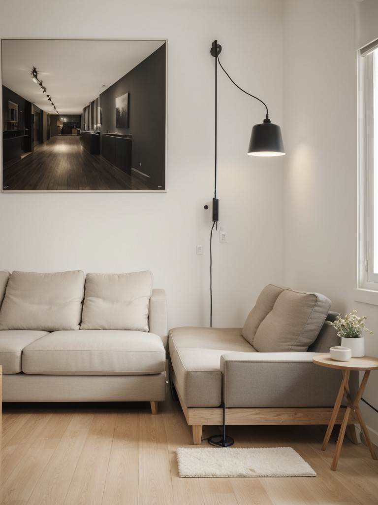 Install adjustable track lighting to highlight specific areas or artwork in the apartment.