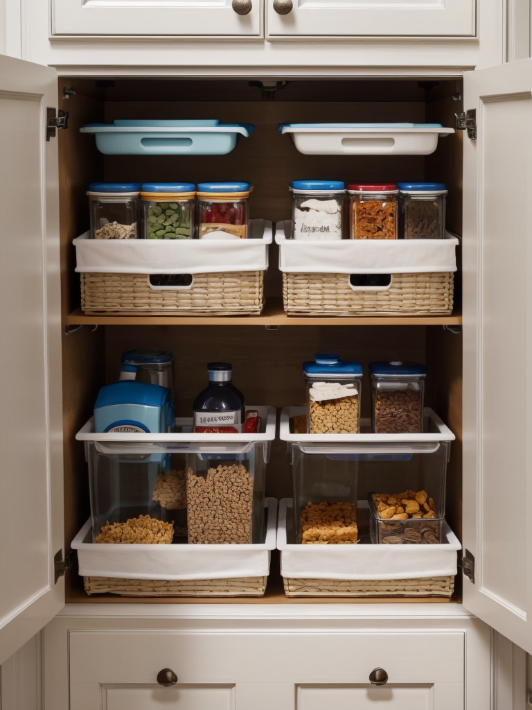Utilize over-cabinet storage baskets in the kitchen for storing small items like cleaning supplies or snacks.