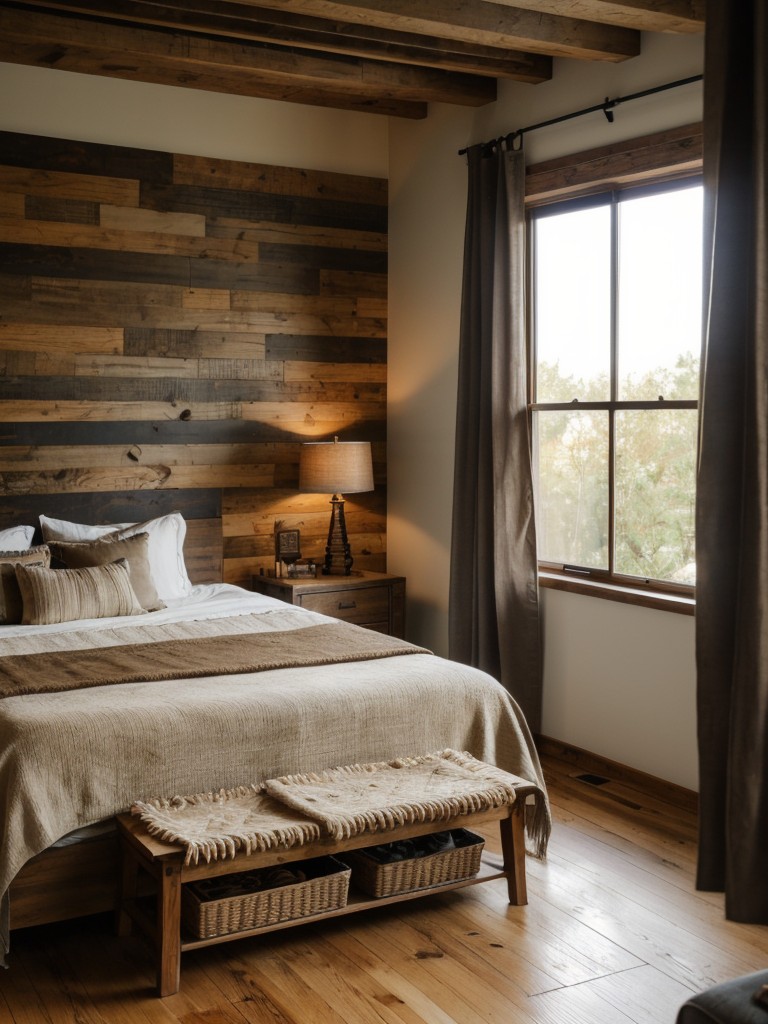 Masculine bohemian men's bedroom with earthy tones, natural materials, and eclectic decor for a relaxed and laid-back atmosphere.