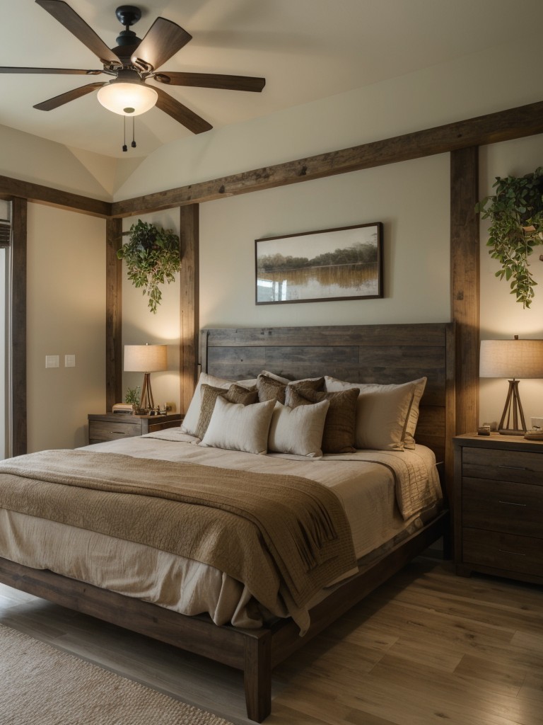 Nature-inspired men's bedroom with organic textures, earthy hues, and botanical accents for a calming and rejuvenating retreat.