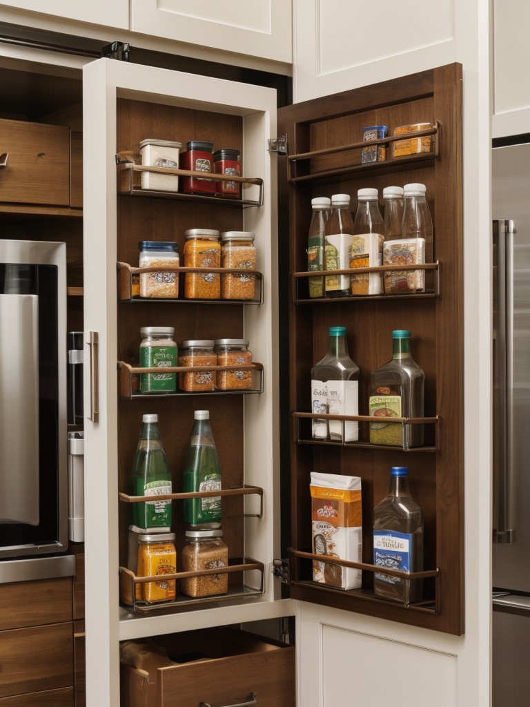 Add a fold-out pantry rack on the back of a door for extra storage.