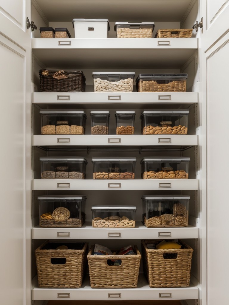 Opt for shallow pantry shelves to easily locate items without digging.