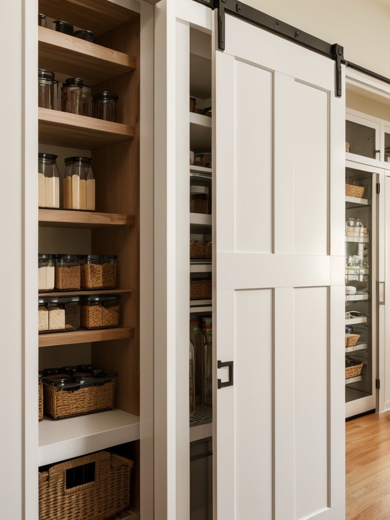 Opt for sliding pantry doors to maximize space in narrow kitchens.