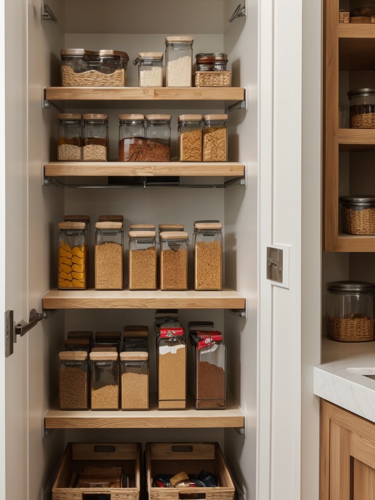 Utilize vertical space with floor-to-ceiling pantry shelves.