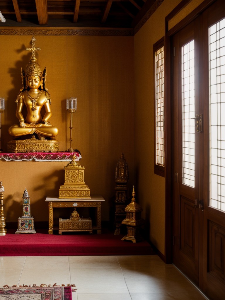 Consider adding a small altar or shrine inside the pooja room, adorned with religious statues or idols.