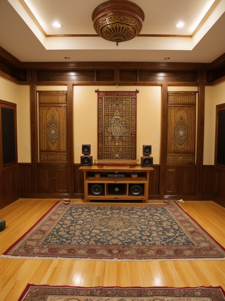 Install a sound system or speakers in the pooja room to play devotional music or chants during prayer sessions.