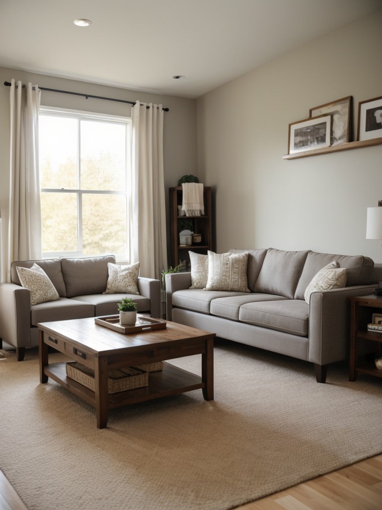 Create a multifunctional living room by incorporating a sleeper sofa and a hidden storage coffee table.