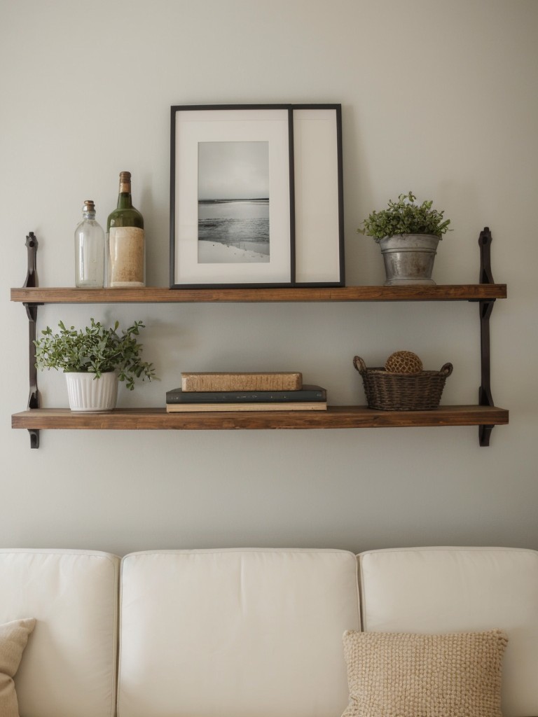 Hang wall art or floating shelves above the sofa to add personality and showcase your favorite decor pieces.