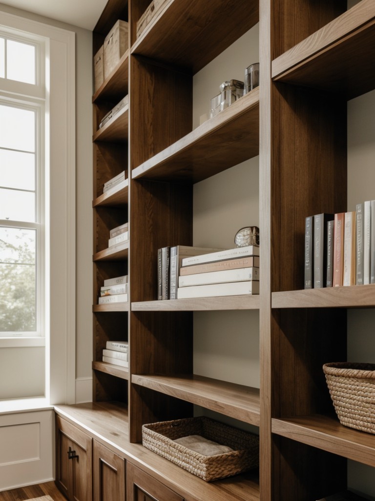 Incorporate floating shelves or built-in bookcases for added storage and style.