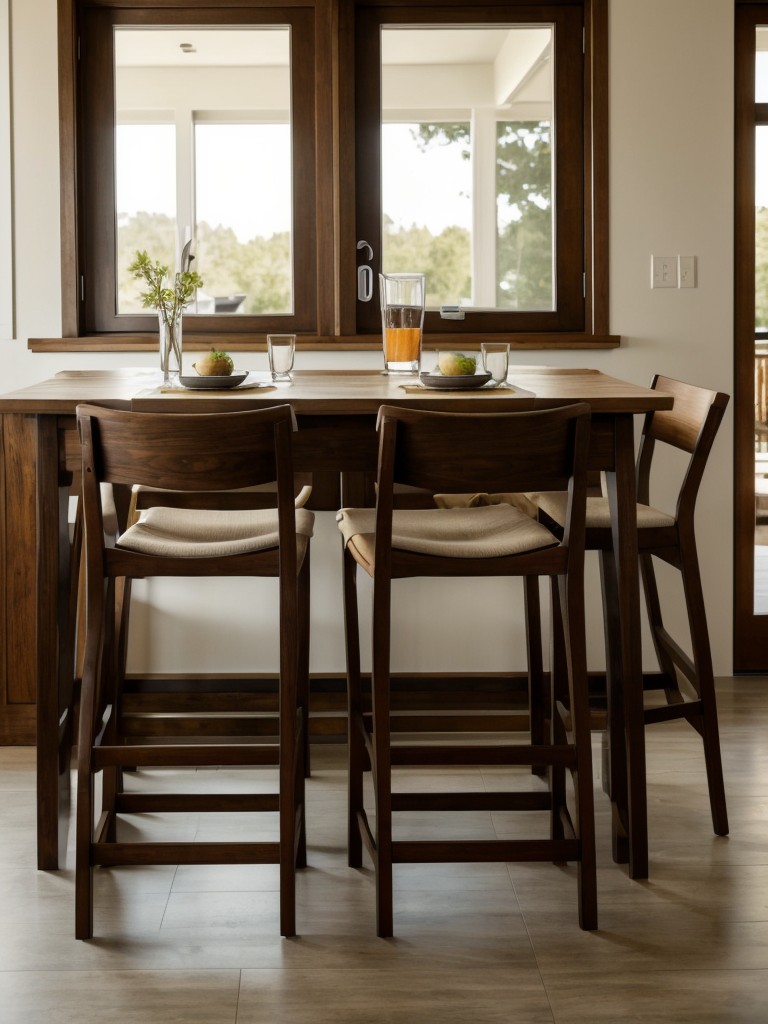 Incorporate a folding dining table or a bar-height table that can be tucked away when not in use.