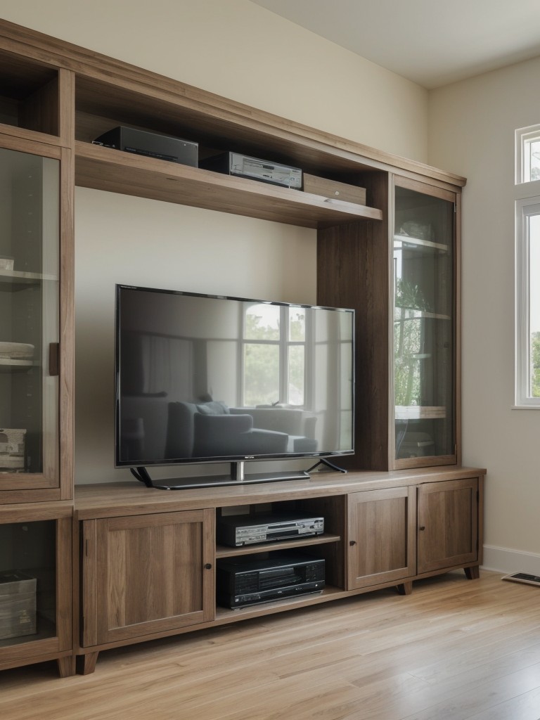 Maximize floor space by mounting the TV on the wall and hiding cables for a clean and clutter-free look.