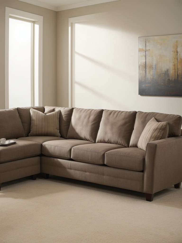 Opt for a small-scale sectional or a compact sofa with a couple of accent chairs for seating options.