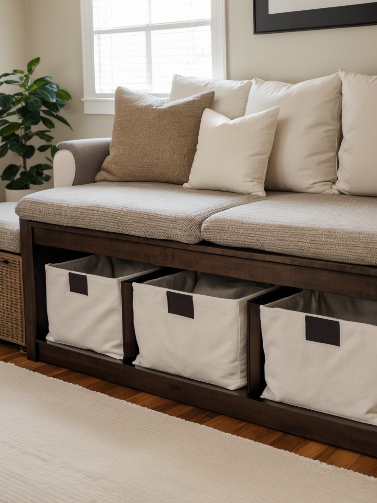 Utilize hidden storage ottomans or storage benches for storing extra blankets or pillows.