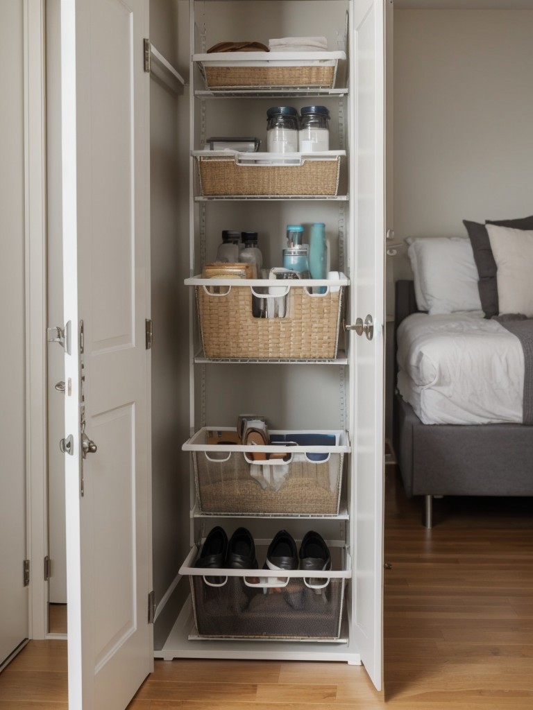 Use clever storage solutions like hanging organizers, door-mounted shoe racks, and stackable bins to keep your small studio apartment organized and clutter-free.