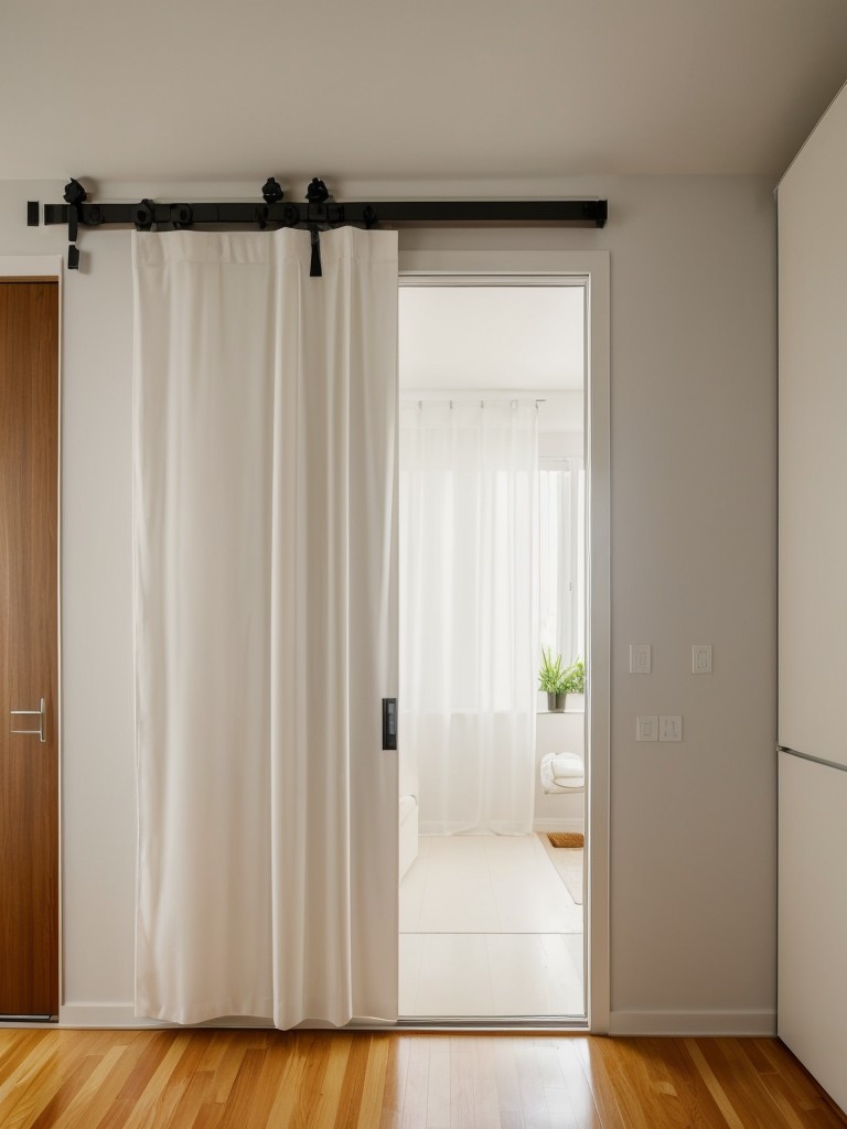 Use sliding doors or curtains instead of traditional doors to save space and create a more open and flowing feel in your small studio apartment.