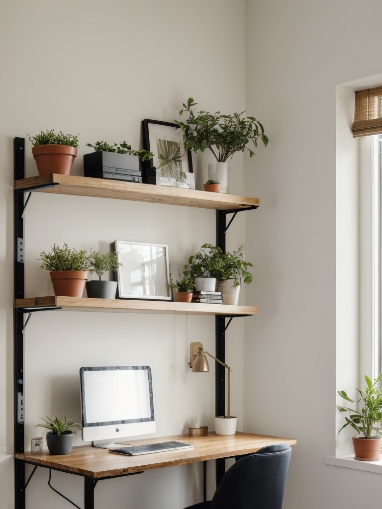 Utilize vertical space to your advantage in a small studio apartment by adding floating shelves, hanging plants, or a wall-mounted desk.