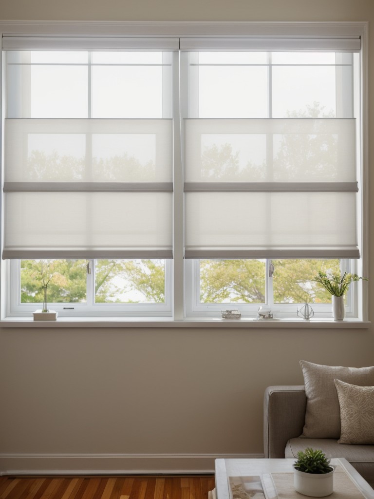 Budget-friendly window treatment ideas for a studio apartment, such as sheer curtains, roller blinds, or DIY fabric shades.