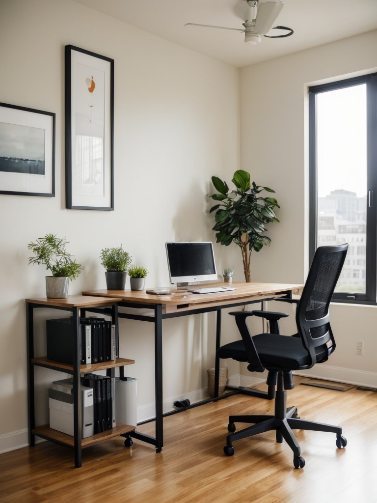 Tips for creating a functional home office area in a studio apartment while staying within a budget, including space-saving desks and ergonomic seating options.