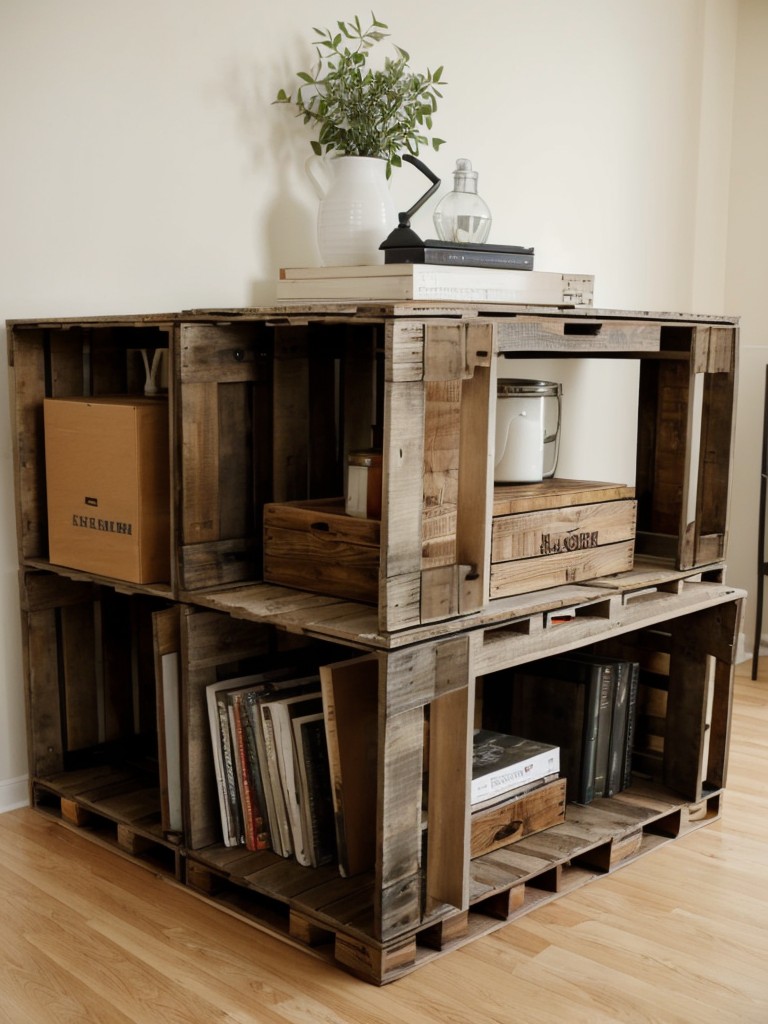 Upcycling and repurposing ideas to decorate and furnish your studio apartment on a tight budget, such as transforming old crates into bookshelves or using pallets as furniture.