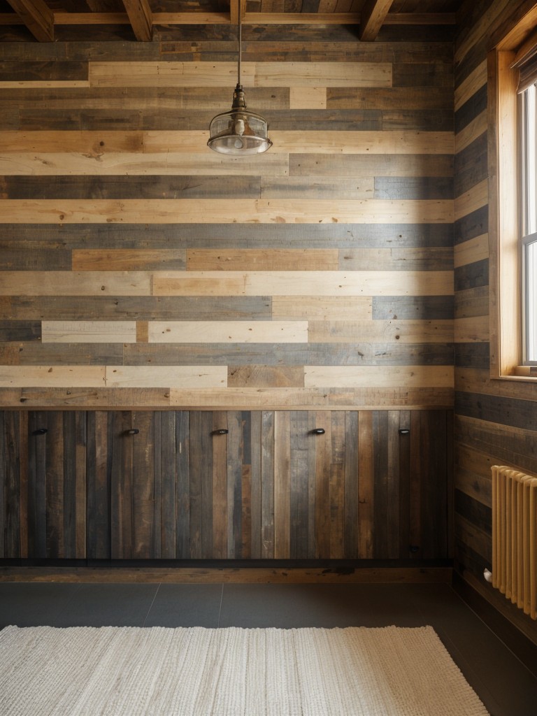 Cozy accent wall in a small apartment, employing warm, textured wallpaper or reclaimed wood panels to create an intimate atmosphere.