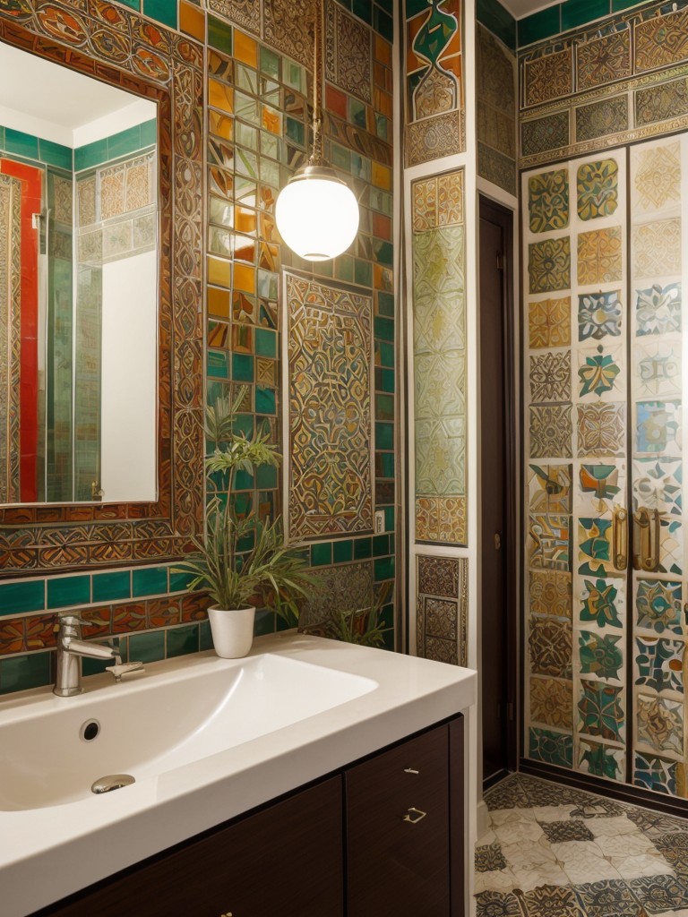 Exotic accent wall in a global-inspired apartment, featuring an intricate Moroccan tile pattern or a vibrant Indian-inspired mural.