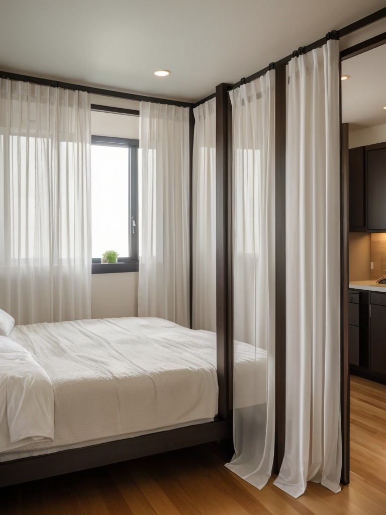 Create a separate sleeping area by using a room divider or a curtain to add privacy.