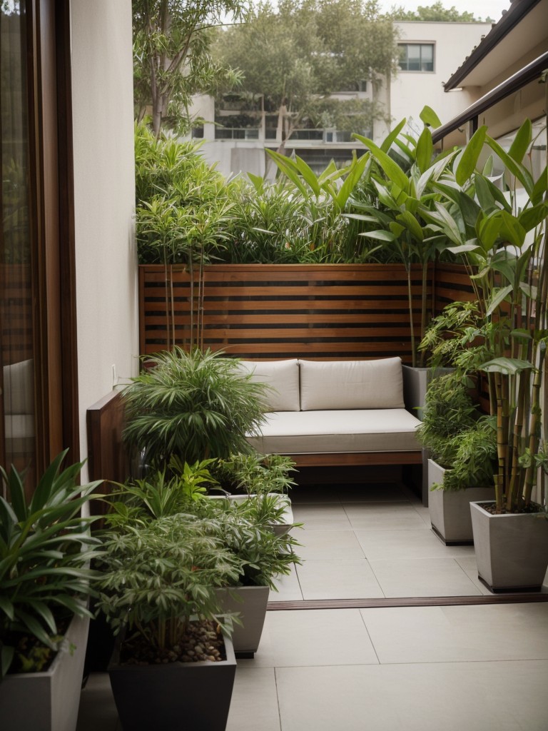 Create a zen-like sanctuary on your balcony with a small water feature, meditation cushions, and potted bamboo plants.