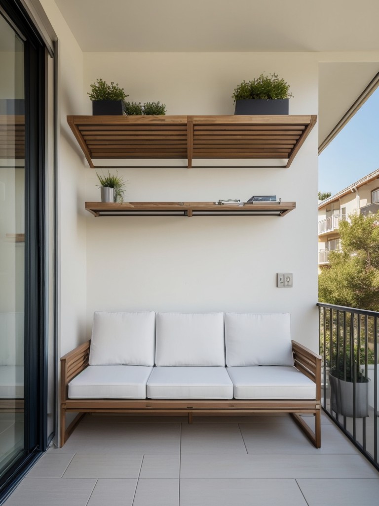 Maximize your balcony space with smart storage solutions like hanging organizers, wall-mounted shelves, and foldable furniture.