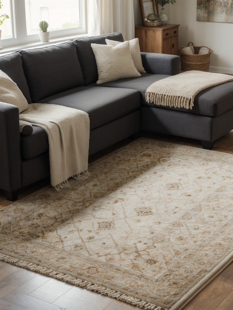 Add a cozy, budget-friendly rug to define the seating area and add warmth.