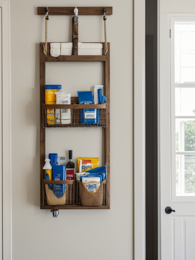 Install adhesive wall hooks or a hanging bar for additional storage and organization of coats, bags, and other items.