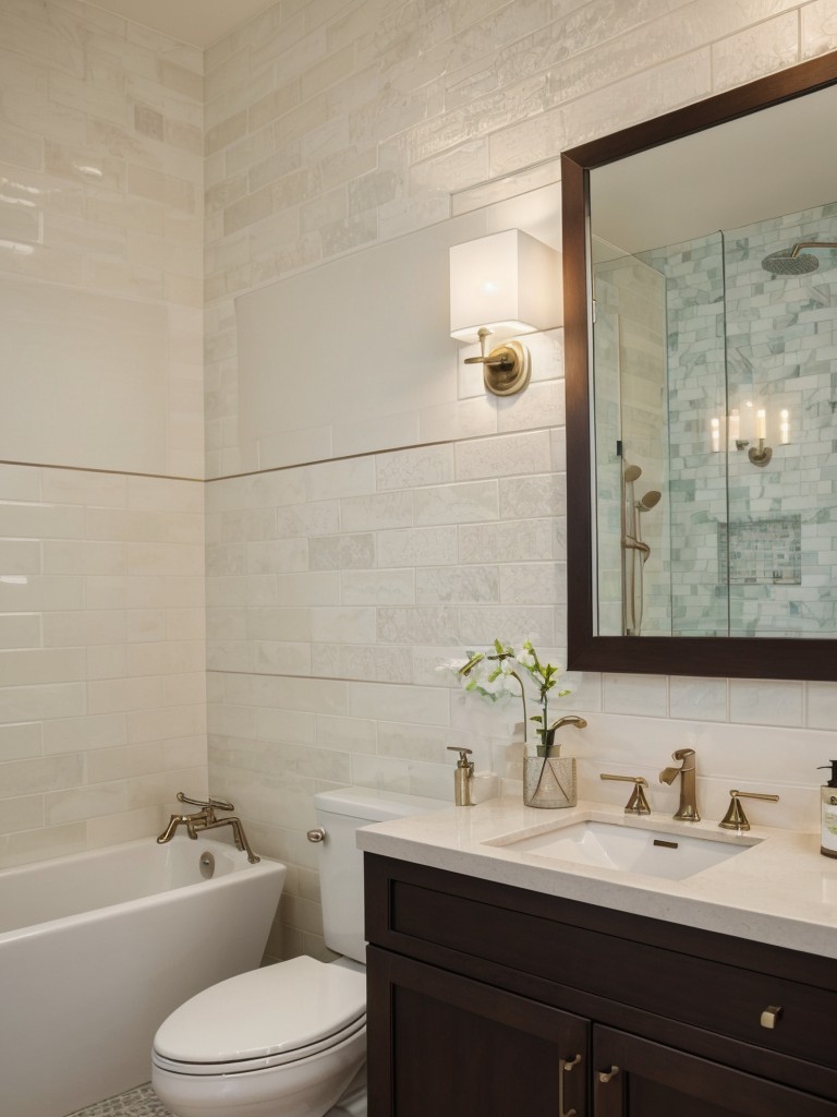 Adding texture and visual interest to your bathroom walls with removable wallpaper, peel-and-stick tiles, or faux brick panels.