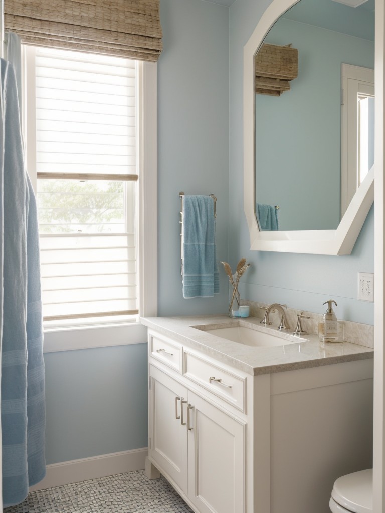 Creating a cohesive look in your bathroom with color theme inspiration, such as a beachy vibe with shades of blue and sandy neutrals.