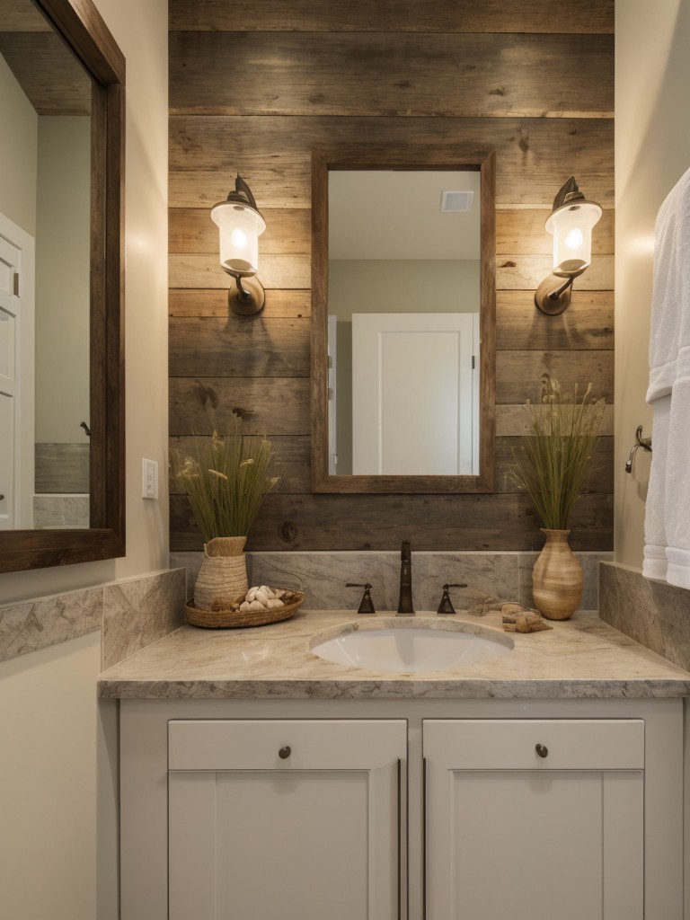 Incorporating natural elements in your bathroom decor, like using wooden accents or incorporating seashells and rocks for a coastal touch.