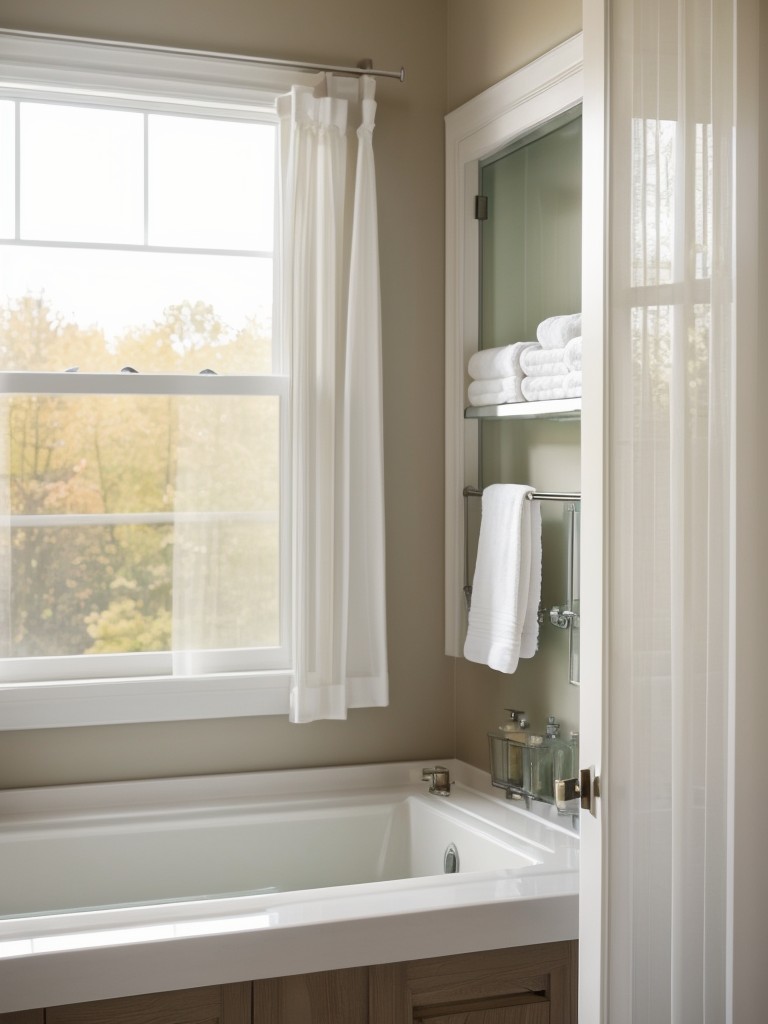 Maximizing natural light in your bathroom by using sheer curtains or frosted glass window film for privacy.