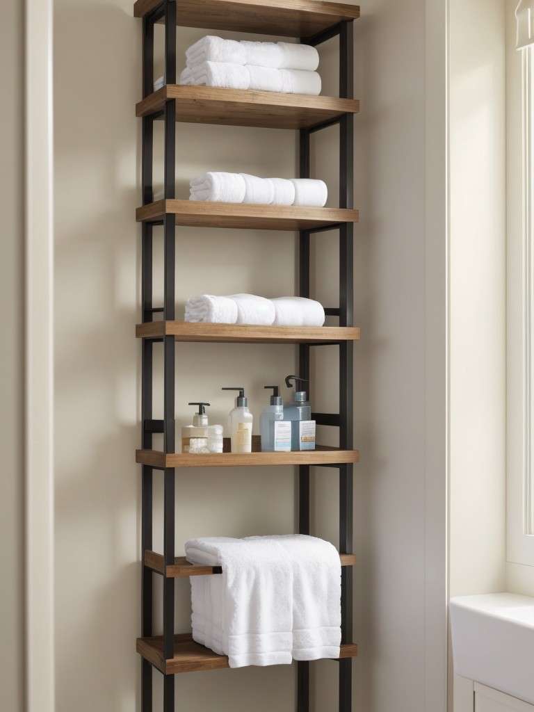 Utilizing vertical space in your bathroom with floating shelves or wall-mounted cabinets for storing toiletries and towels.