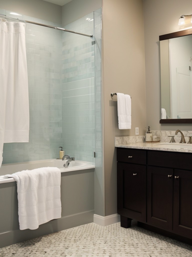 Choosing a color scheme for your shower curtain that complements or contrasts with your bathroom tiles.