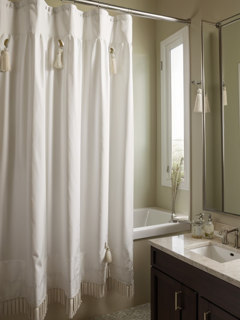 Customizing your shower curtain with tie-backs or decorative tassels to elevate the overall look of your bathroom.