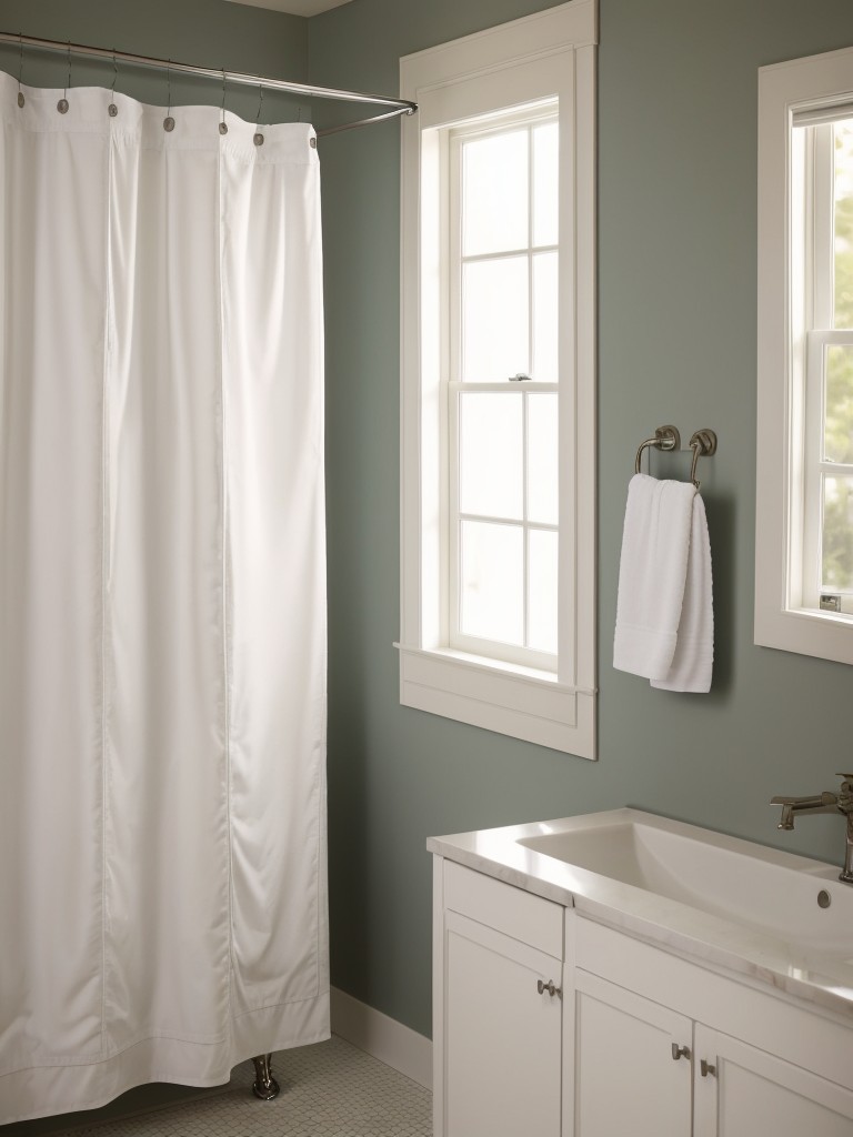 Incorporating a shower curtain with built-in pockets for added storage and functionality.