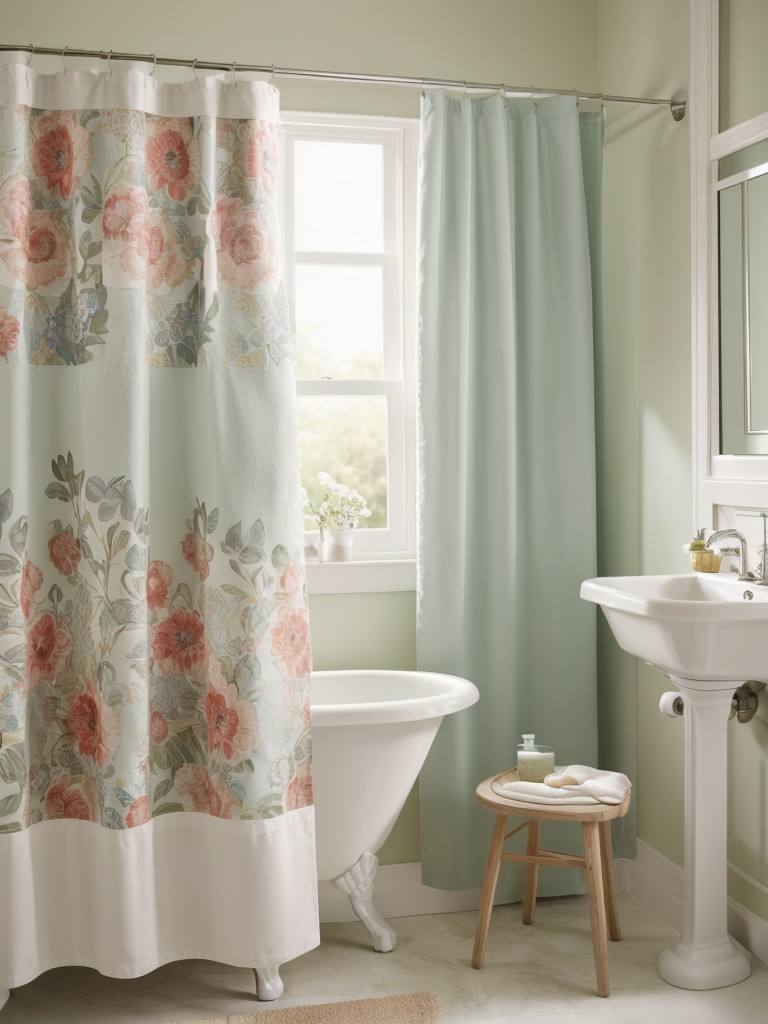 Mixing and matching different coordinating shower curtain patterns and colors for a playful and eclectic look.